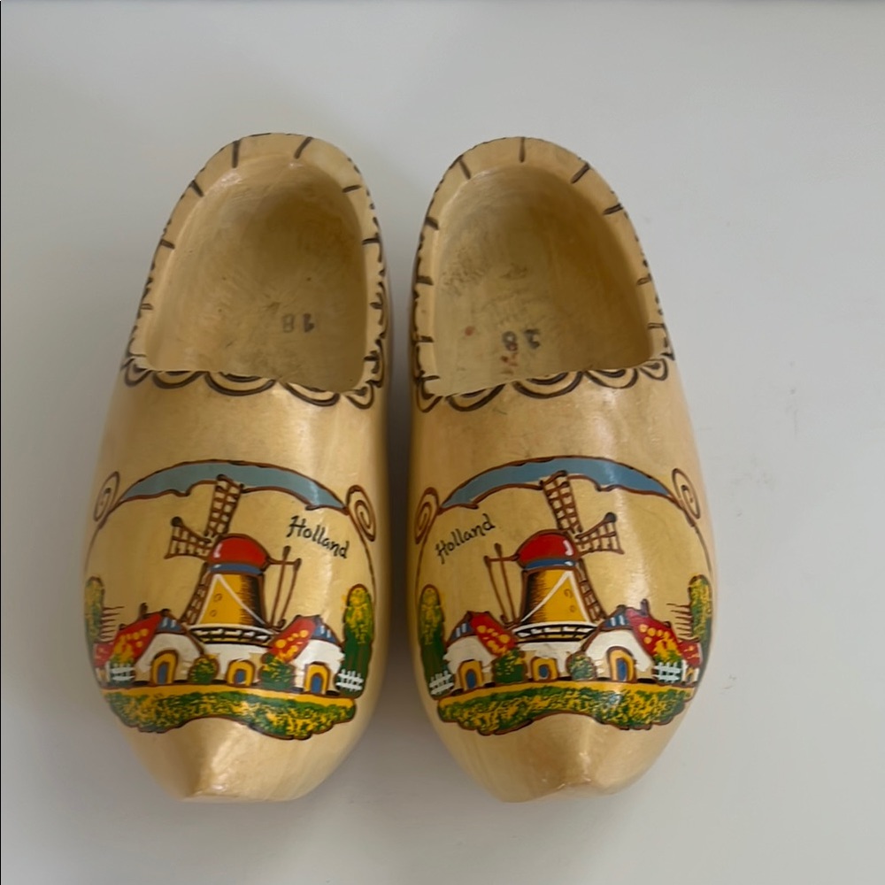 Vintage Holland Kids Windmill‎ Wooden Clogs - Tan Size 18